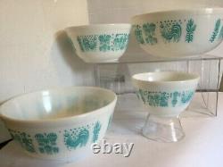 Vintage Pyrex Turquoise Amish Butterprint 401 402 403 404 Mixing Bowls Set NICE