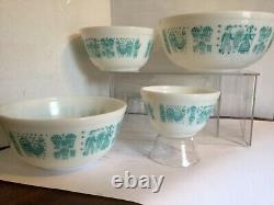 Vintage Pyrex Turquoise Amish Butterprint 401 402 403 404 Mixing Bowls Set NICE