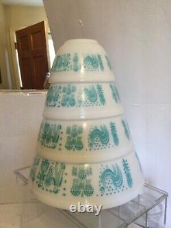 Vintage Pyrex Turquoise Amish Butterprint 401 402 403 404 Mixing Bowls Set NICE