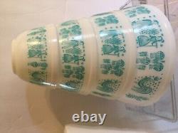 Vintage Pyrex Turquoise Amish Butterprint 401 402 403 404 Mixing Bowls Set NICE