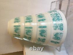 Vintage Pyrex Turquoise Amish Butterprint 401 402 403 404 Mixing Bowls Set NICE