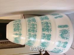 Vintage Pyrex Turquoise Amish Butterprint 401 402 403 404 Mixing Bowls Set NICE