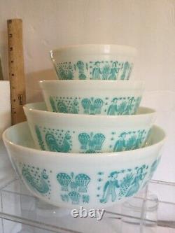 Vintage Pyrex Turquoise Amish Butterprint 401 402 403 404 Mixing Bowls Set NICE