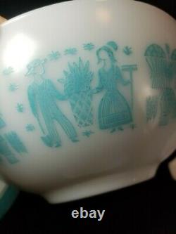 Vintage Pyrex Turquoise BUTTERPRINT 4 Pc Nesting Cinderella Mixing Bowls Amish