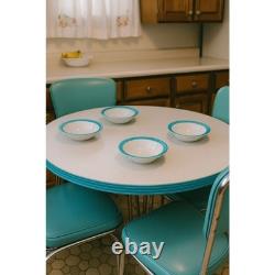 Vintage Pyrex Turquoise Blue Band White Milk Glass 9 Serving Bowls Set of 4