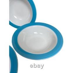 Vintage Pyrex Turquoise Blue Band White Milk Glass 9 Serving Bowls Set of 4