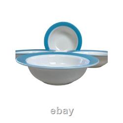 Vintage Pyrex Turquoise Blue Band White Milk Glass 9 Serving Bowls Set of 4