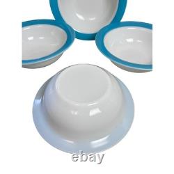 Vintage Pyrex Turquoise Blue Band White Milk Glass 9 Serving Bowls Set of 4