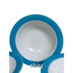 Vintage Pyrex Turquoise Blue Band White Milk Glass 9 Serving Bowls Set of 4