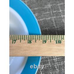 Vintage Pyrex Turquoise Blue Band White Milk Glass 9 Serving Bowls Set of 4