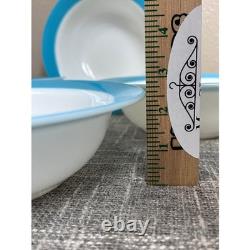 Vintage Pyrex Turquoise Blue Band White Milk Glass 9 Serving Bowls Set of 4