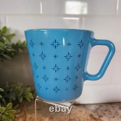 Vintage Pyrex Turquoise Blue Foulard Atomic Starburst D Handle Milk Glass Mugs