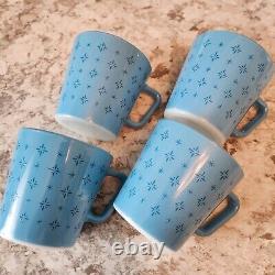 Vintage Pyrex Turquoise Blue Foulard Atomic Starburst D Handle Milk Glass Mugs