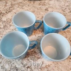 Vintage Pyrex Turquoise Blue Foulard Atomic Starburst D Handle Milk Glass Mugs