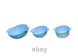 Vintage Pyrex Turquoise Cinderella Amish Butterprint Set 3 Nesting Mixing Bowls