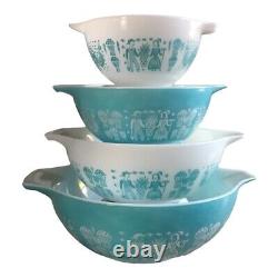 Vintage Pyrex Turquoise Cinderella Amish Butterprint Set 4 Nesting Mixing Bowls