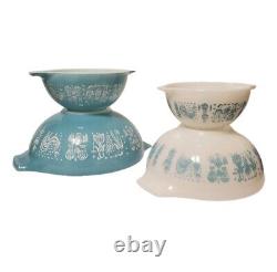 Vintage Pyrex Turquoise Cinderella Amish Butterprint Set 4 Nesting Mixing Bowls