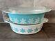 Vintage Pyrex Turquoise/white 2 1/2 Qt Snowflake 2 Casserole Dish With Lid 045