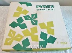 Vintage Pyrex White Green Ivy Chip & Dip Cinderella Bowls 441 444 Mint Orig. Box