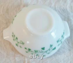 Vintage Pyrex White Green Ivy Chip & Dip Cinderella Bowls 441 444 Mint Orig. Box