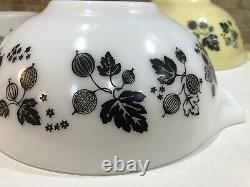 Vintage Pyrex Yellow, Black & White Gooseberry 4 pc Cinderella Nesting Bowl Set