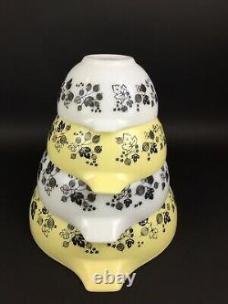 Vintage Pyrex Yellow White Black Gooseberry Cinderella Bowls 441 442 443 444