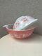 Vintage Pyrex Set 2 Cinderella Bowls Pink White Gooseberry 444 443