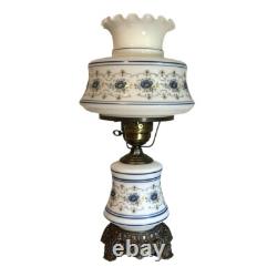 Vintage Quoizel Abigail Adams Blue & White Milk Glass Colonial Hurricane Lamp