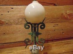 Vintage RARE BRASS Lightning Rod White Milk Glass Ball Weathered Lighting Rod