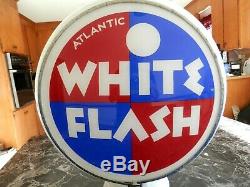Vintage Rare Original Near Mint Atlantic White Flash Gas Pump Milkglass Globe