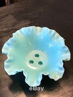 Vintage Rare Turquoise Fenton Milk Glass Hobnail Epergne Vase