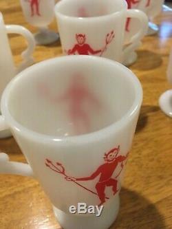 Vintage Red Devil Mugs white milk glass