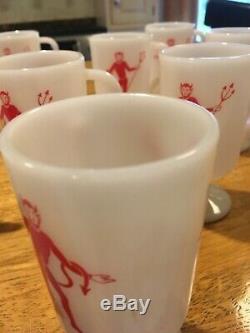Vintage Red Devil Mugs white milk glass