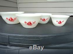 Vintage Red Ships Sail Boat Mixing Bowl Set