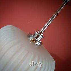 Vintage Reeded Opaline Milk Glass Modernist Cube Pendant Ceiling Light