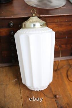 Vintage Regency Milk Glass Hanging Swag Light Lamp MCM Pendant white gold