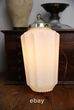 Vintage Regency Milk Glass Hanging Swag Light Lamp MCM Pendant white gold
