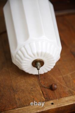 Vintage Regency Milk Glass Hanging Swag Light Lamp MCM Pendant white gold