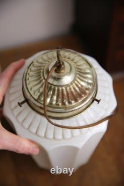 Vintage Regency Milk Glass Hanging Swag Light Lamp MCM Pendant white gold