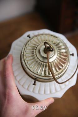 Vintage Regency Milk Glass Hanging Swag Light Lamp MCM Pendant white gold