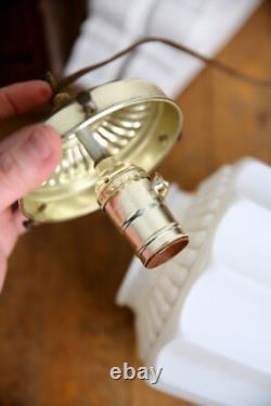 Vintage Regency Milk Glass Hanging Swag Light Lamp MCM Pendant white gold