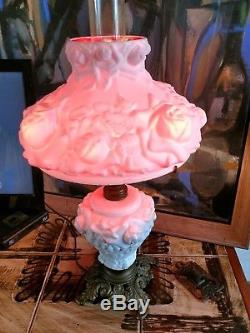 Vintage Rose Fenton Milk Glass Hurricane Gone With The Wind Lamp Pink interior