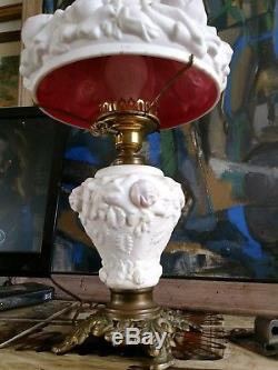 Vintage Rose Fenton Milk Glass Hurricane Gone With The Wind Lamp Pink interior