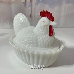 Vintage Rosso/Westmoreland Hen on a Nest White Milk Glass Hen