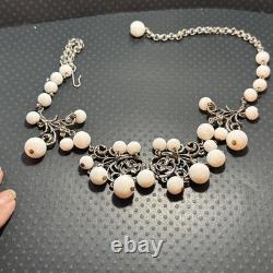 Vintage Schiaparelli milk glass white Beaded Necklace