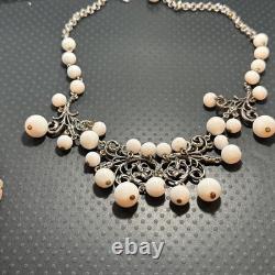 Vintage Schiaparelli milk glass white Beaded Necklace