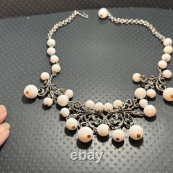 Vintage Schiaparelli milk glass white Beaded Necklace