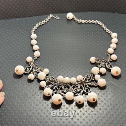 Vintage Schiaparelli milk glass white Beaded Necklace