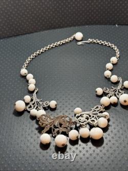 Vintage Schiaparelli milk glass white Beaded Necklace