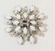 Vintage Schreiner Brooch Clear White Milk Glass Rhinestone Layered Flower